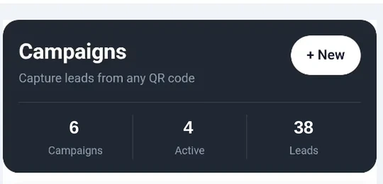 Campaigns dashboard showing campaign, active and lead counts