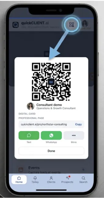 Phone showing a Smart QR ready to scan